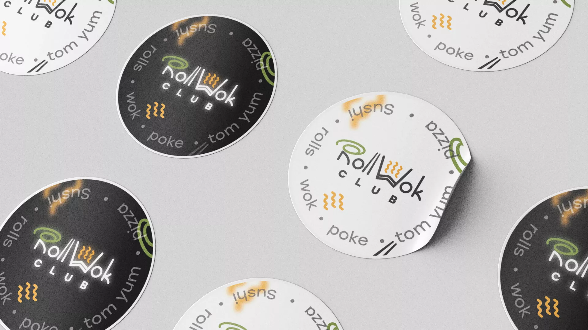 Разработка наклеек для суши-бара «Roll Wok Club» в Нижнекамске