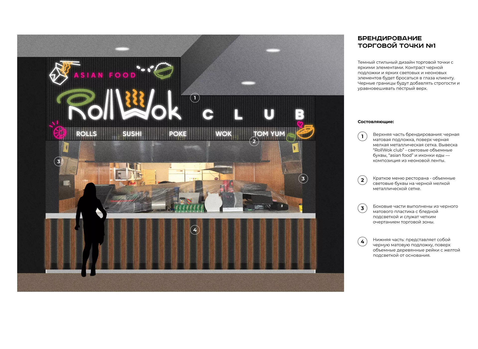 Брендирование торговых точек суши-бара «Roll Wok Club» в Нижнекамске