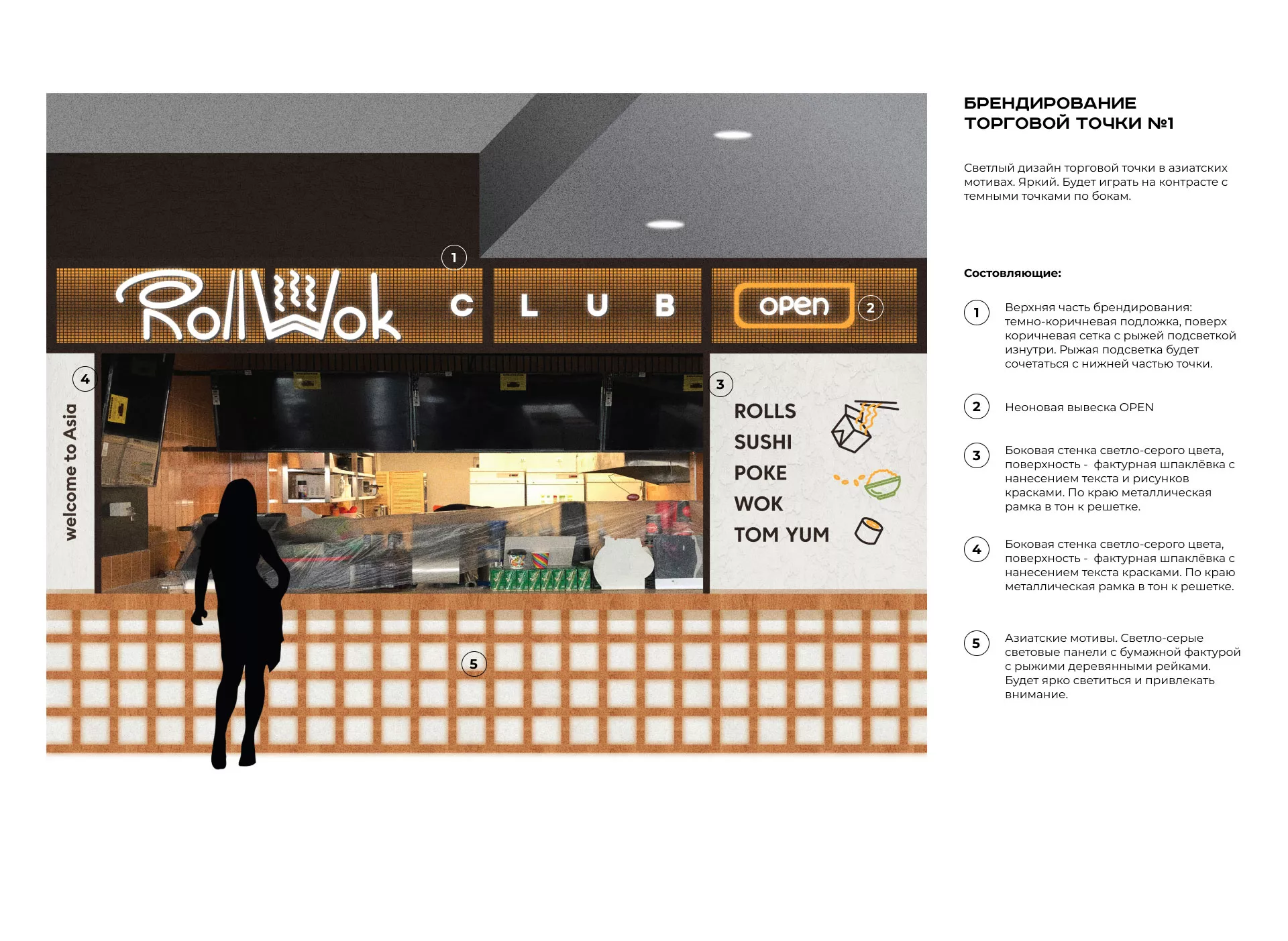 Брендирование торговых точек суши-бара «Roll Wok Club» в Нижнекамске